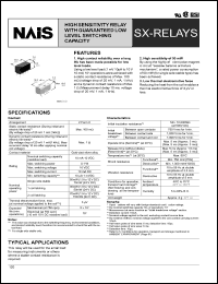 ASX20012 datasheet: SX-relay. High sensitivity relay with guaranteed low level switching capacity. 2 form C. Standard PC board terminal. Single side stable. Coil rating 12 V DC. ASX20012