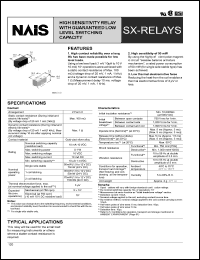 ASX21003 datasheet: SX-relay. High sensitivity relay with guaranteed low level switching capacity. 2 form C. Standard PC board terminal. 1 coil latching. Coil rating 3 V DC. ASX21003