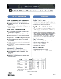 QL4016-0PL84M datasheet: 90,000 usable PLD gate QuickRAM combining  performance, density and embedded RAM. 11,520 RAM bits. QL4016-0PL84M