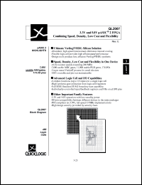 QL2007-2PL84I datasheet: 3.3V and 5.0V pASIC 2 FPGA combining speed, density, low cost and flexibility. QL2007-2PL84I