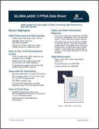 QL3004-4PL68C datasheet: 4,000 usable PLD gate pASIC 3 FPGA combining high performance and high density. QL3004-4PL68C