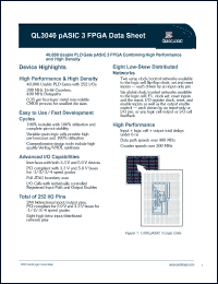 QL3040-1PB456I datasheet: 40,000 usable PLD gate pASIC 3 FPGA combining high performance and high density. QL3040-1PB456I