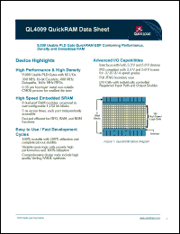 QL4009-2PL68C datasheet: 9,000 usable PLD gate QuickRAM ESP combining performance, density and embedded RAM. QL4009-2PL68C