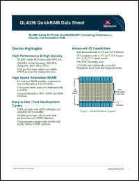 QL4036-1PF144C datasheet: 36,000 usable PLD gate QuickRAM ESP combining performance, density and embedded RAM. QL4036-1PF144C