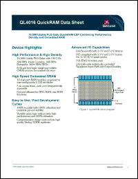 QL4016-1PL84I datasheet: 16,000 usable PLD gate QuickRAM ESP combining performance, density and embedded RAM. QL4016-1PL84I