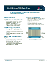 QL4016-2CF100C datasheet: 16,000 usable PLD gate QuickRAM ESP combining performance, density and embedded RAM. QL4016-2CF100C