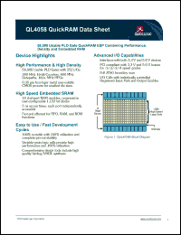 QL4058-2PQ208I datasheet: 58,000 usable PLD gate QuickRAM ESP combining performance, density and embedded RAM. QL4058-2PQ208I