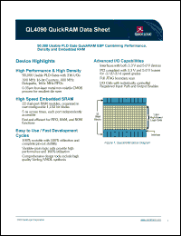 QL4090-0PB456C datasheet: 90,000 usable PLD gate QuickRAM ESP combining performance, density and embedded RAM. QL4090-0PB456C