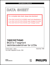 74HC/HCT4543 datasheet: BCD to 7-segment latch/decoder/driver for LCD 74HC/HCT4543