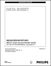 SC83C451CGA68 datasheet: 3.5-16 MHz, 8-bit microcontroller family, 4K/128 OTP/ROM/ROMless, expanded I/O SC83C451CGA68