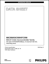 P87C550EBPN datasheet: 3.5-16 MHz, 8-bit microcontroller family, 4K/128 OTP/ROM/ROMless,8channel 8 bit A/D, watchdog timer P87C550EBPN