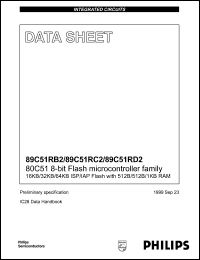 P89C51RB2FB datasheet: 4.5-5.5 V, 8-bit flash microcontroller family, 16KB/32KB/64KB ISP/IAP flash with 512B/512B/1KB RAM P89C51RB2FB