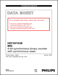 HEF40163BT datasheet: 4-bit synchronous binary counter HEF40163BT
