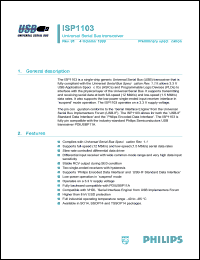 ISP1103DB datasheet: Universal serial bus transceiver ISP1103DB