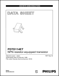 PDTD114ET datasheet: 50 V,NPN resistor-eguipped transistor PDTD114ET