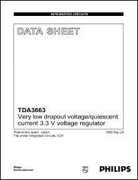 TDA3663T datasheet: 45 V, very low dropout voltage/quiescent current 3.3 V voltage  regulator TDA3663T