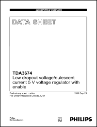 TDA3674T datasheet: 33 V, very low dropout voltage/quiescent current 5 V voltage  regulator TDA3674T