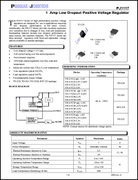 PJ1117CM-3.3V datasheet: 7V; 1Amp low dropout positive voltage regulator PJ1117CM-3.3V
