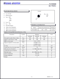 PJT8A60CZ datasheet: 8A TRIAC. For solid state relays, light-control equipment, heater-control equipment, motor-control equipment PJT8A60CZ