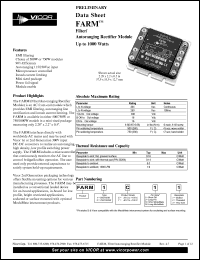 FARM1C13 datasheet: 500/750W; inputV:90-132V; outputV:250-370V; 30A; FARM: filter/autoranging rectifier module FARM1C13