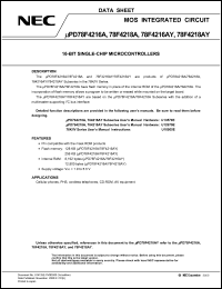 uPD78F4216AGC-8EU datasheet: 16-bit single-chip microcontroller, Internal ROM 128Kbytes, Internal RAM 8192bytes uPD78F4216AGC-8EU