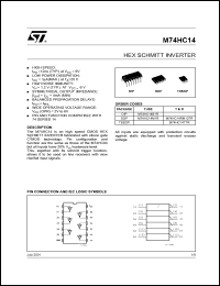 M74HC14RM13TR datasheet: Hex schmitt inverter M74HC14RM13TR