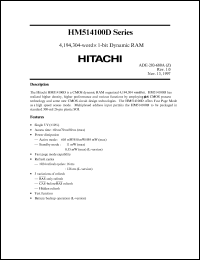 HM514100DLS-8 datasheet: 4,194,304-word x 1-bit dynamic RAM, 80ns HM514100DLS-8