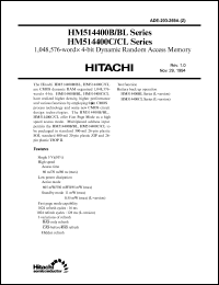 HM514400CLTT-6 datasheet: 1,048,576-word x 4-bit dynamic random access memory, 60ns HM514400CLTT-6