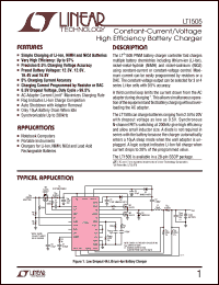 LT1505CG-1 datasheet: Constant-current/voltage high efficiency battery charger for Li-Ion, NiMH, NiCd and lead acid LT1505CG-1