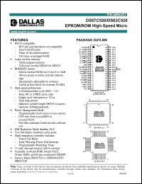 DS83C520-QNL datasheet: EPROM/ROM high-speed micro, 80C52-compatible, 256 bytes scratchpad RAM, 16kB program memory, 1kB extra on-chip SRAM for MOVX,  33 MHz DS83C520-QNL