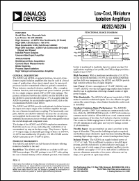 AD202KY datasheet: 2000V; 35mW; low-cost, miniature isolation amplifier. For multichannel data acquisition, current shunt measurements AD202KY