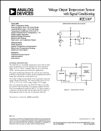 AD22100AR datasheet: OutputV:0.475/3.288; voltage output temperature sensor with signal conditioning. For HVAC systems, system temperature compensation AD22100AR