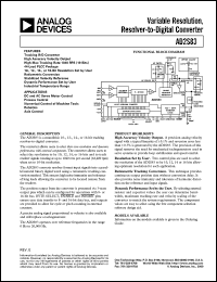 AD2S83 datasheet: 13V; 800mW; variable resolution, monolithic resolver-to-digital converter. For DC brushless and AC motor control, process control AD2S83