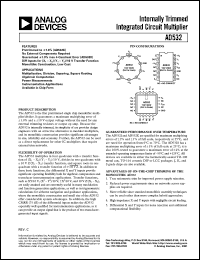 AD532JH datasheet: 10-22V; internally trimmed integrated circuit multiplier for multipication, division, squaring, square rooting AD532JH