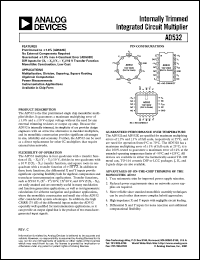 AD532SH datasheet: 10-22V; internally trimmed integrated circuit multiplier for multipication, division, squaring, square rooting AD532SH