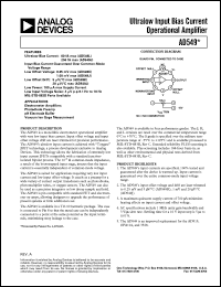 AD549JCHIPS datasheet: 18V; 500mW; ultra low input bias current operational amplifier. For electrometer amplifiers, photodiode preamp, pH electrode buffer, vacuum Ion gage measurement AD549JCHIPS