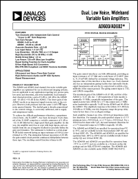 AD600AQ datasheet: Gain range:0 to 40dB ;+-7.5V; 600mW; daual, low noise, wideband variable gain amplifier. For ultrasound and sonar time-gain control, high performance audio and RF AGC systems and signal measurement AD600AQ