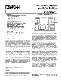 AD600AR-REEL datasheet: Gain range:0 to 40dB ;+-7.5V; 600mW; daual, low noise, wideband variable gain amplifier. For ultrasound and sonar time-gain control, high performance audio and RF AGC systems and signal measurement AD600AR-REEL