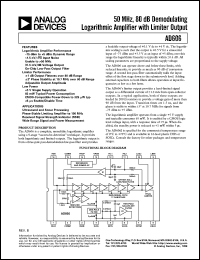 AD606JN datasheet: +9V; 600mW; 50MHz, 80dB demodulating logarithmic amplifier with limiter output. For ultrasound and sonar processing, phase-stable limiting amplifier to 100MHz, received signal strength indicator (RSSI) AD606JN