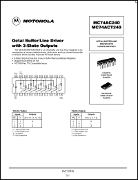 MC74AC240M datasheet: Octal Buffer/Line Driver with 3 State Outputs MC74AC240M