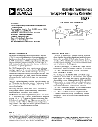 AD652KP datasheet: 36V; 50mA; monolithic synchronous voltage-to-frequency converter AD652KP