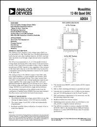 AD664KN-BIP datasheet: 0-7.0V; 1000mW; monolithic 12-bit quad DAC. For automatic test equipment, robotics, process control AD664KN-BIP