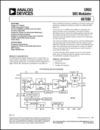 AD7008AP20 datasheet: -0.3 to +7V; CMOS DDS modulator. For frequency synthesizers; frequency, phase or amplitude modulators; DDS tuning; digital modulation AD7008AP20
