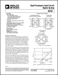 AD704KN datasheet: +-18V; quad picoampere inout current bipolar Op Amp. For industrial/process controls, weigh scales AD704KN