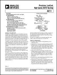 AD711AH datasheet: +-22V; 500mW; precision, low cost, high speed, BiFET Op Amp AD711AH