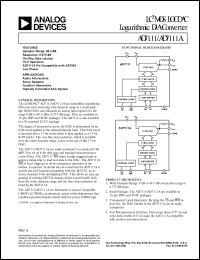 AD7111ACR datasheet: +7V; LC2MOS LOGDAC logarythmic D/A converter. For audio attenuators, sonar systems, function generators and digitally controlled AGC system AD7111ACR