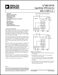 AD7111ABR datasheet: +7V; LC2MOS LOGDAC logarythmic D/A converter. For audio attenuators, sonar systems, function generators and digitally controlled AGC system AD7111ABR