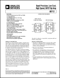 AD713AQ datasheet: -18V;quad precision, low cost, high speed, BiFET Op Amp. For active filters, quad output buffers for 12and 14-bit DACs AD713AQ