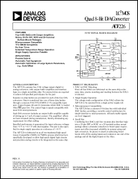 AD7226KP datasheet: -0.3, +17V; 500mW; LC2MOS quad 8-bit D/A converter. For process contol, automatic test equipment and calibration of large system parameters AD7226KP
