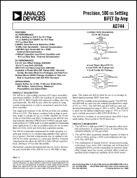 AD744JN datasheet: +-18V; 500mW; precision, 500ns seeling BiFET Op Amp. For output buffers for 12-bit, 14-bit and 16-bit DACs, ADC buffers, cable drivers, wideband; preampifiers and active filters AD744JN